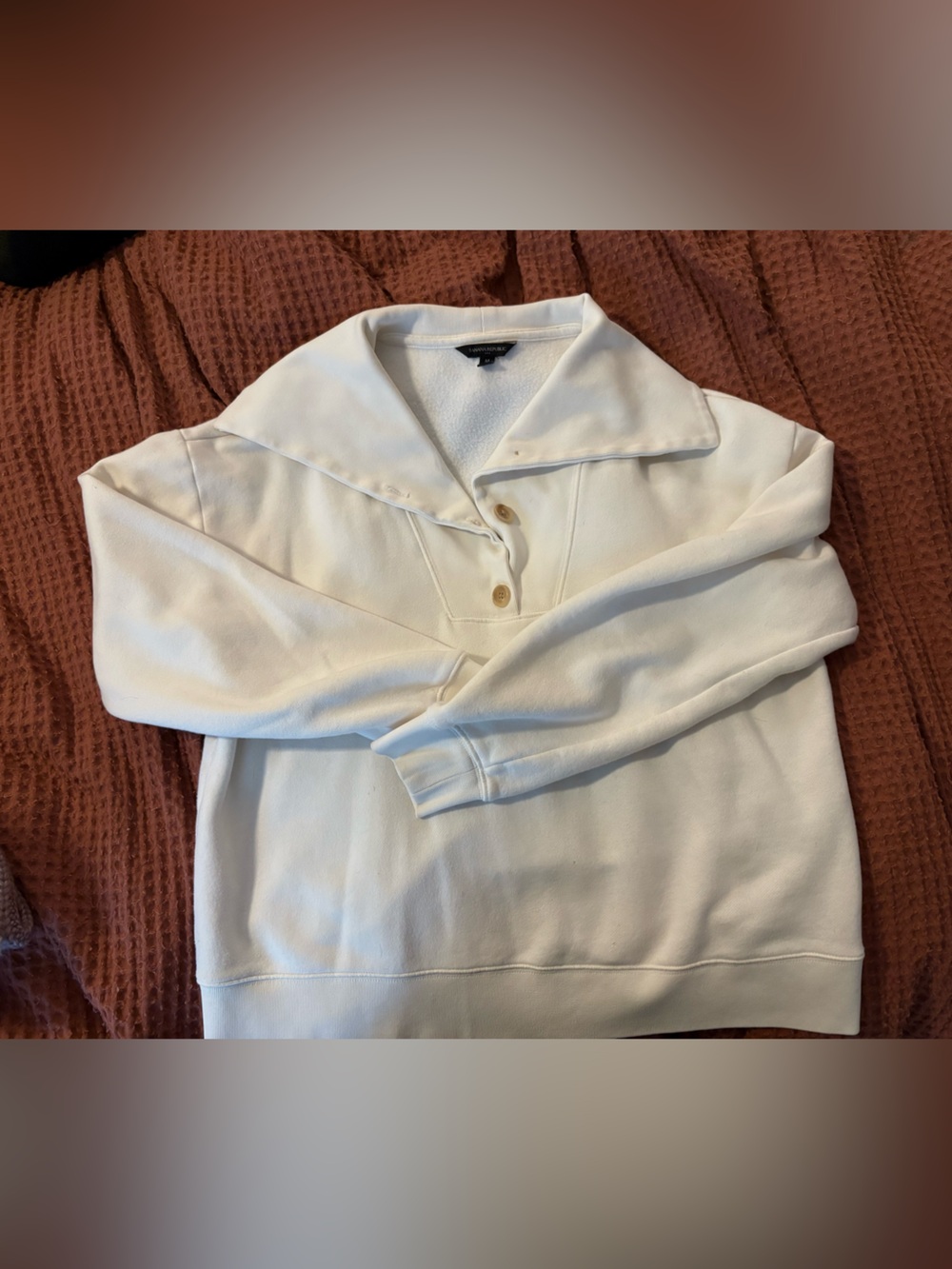 Cream Banana Republic Button-Neck Pullover Sweatshirt